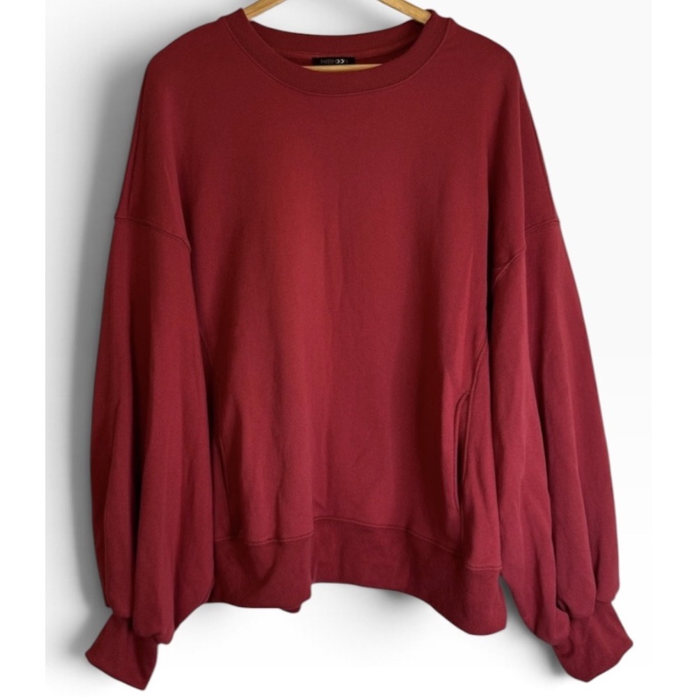 Papermoon Sweatshirt Balloon Sleeve Large Burgundy Terry Knit Pockets PT18290